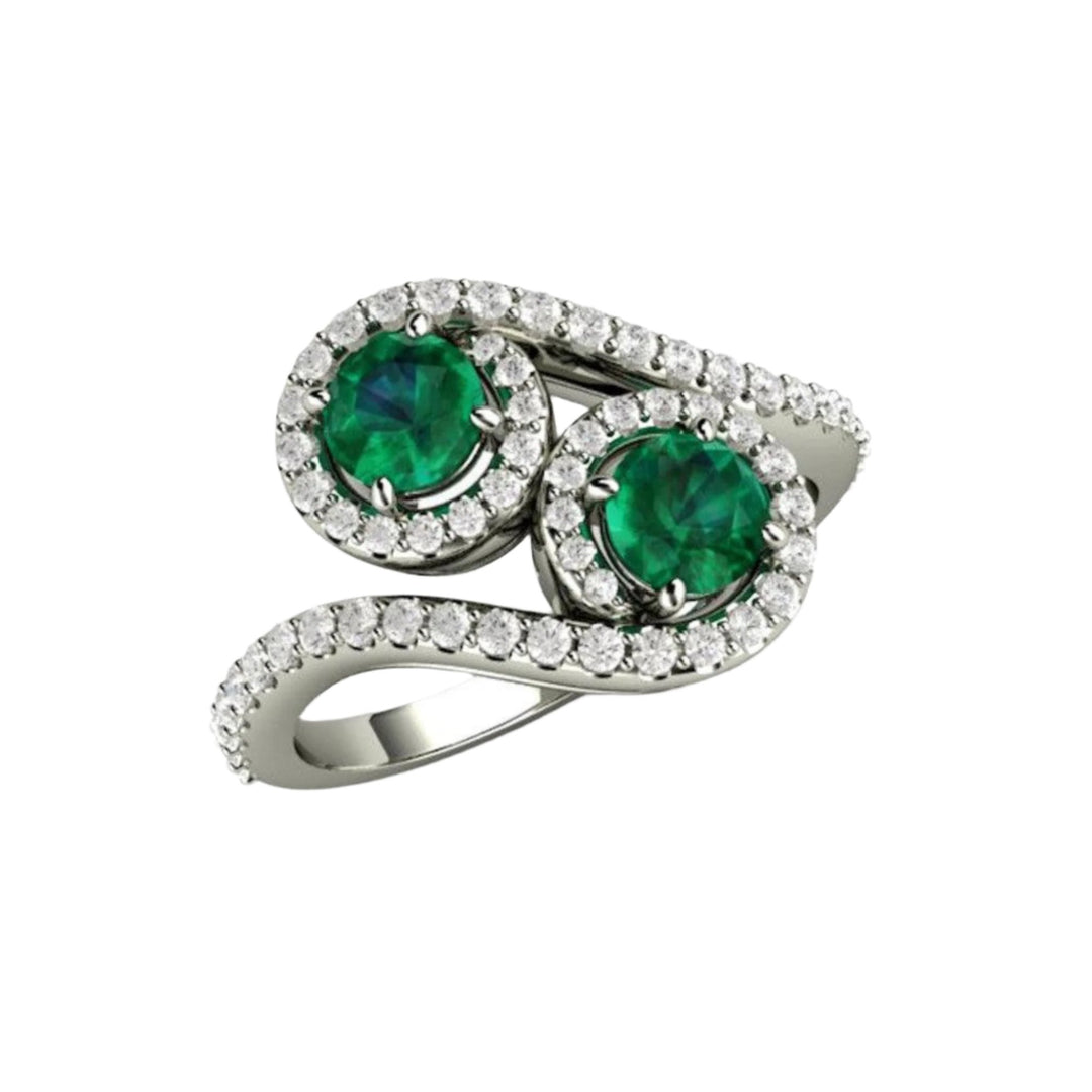 Antique Style Emerald Engagement ring, Emerald and Diamond Toi et Mois Duo Ring in Platinum