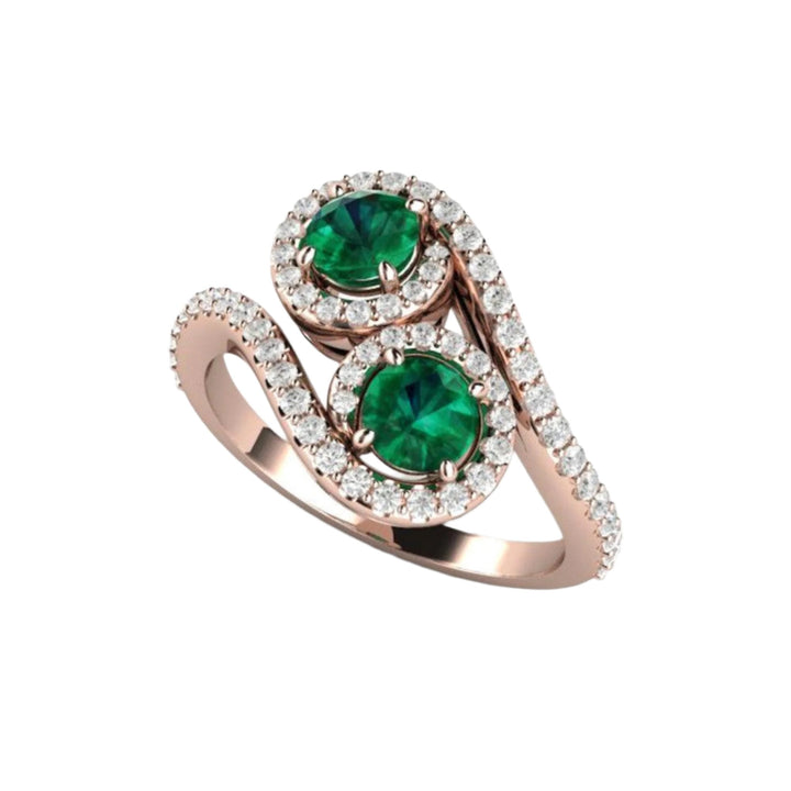 Toi et Moi Ring in 18K Rose Gold, 2 Stone Emerald and Diamond Ring, May Birthstone Engagement Ring