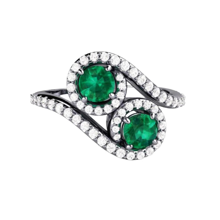 Antique Style Emerald Ring in Platinum,  Toi et Moi Engagement Ring Edwardian Design with Two Stones 