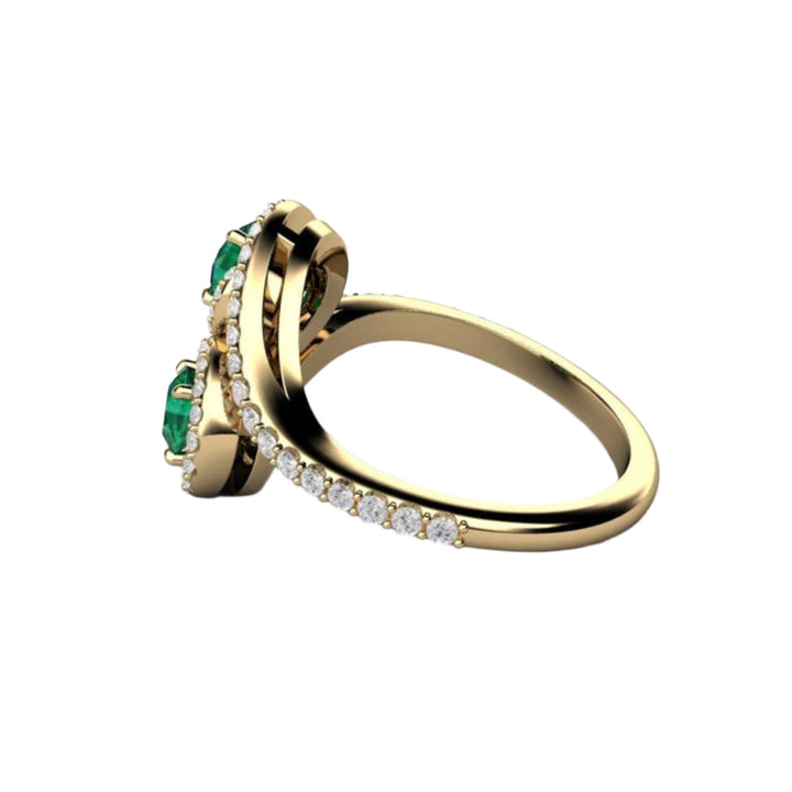 Antique Style Toi et Moi Emerald Ring viewed from the side.