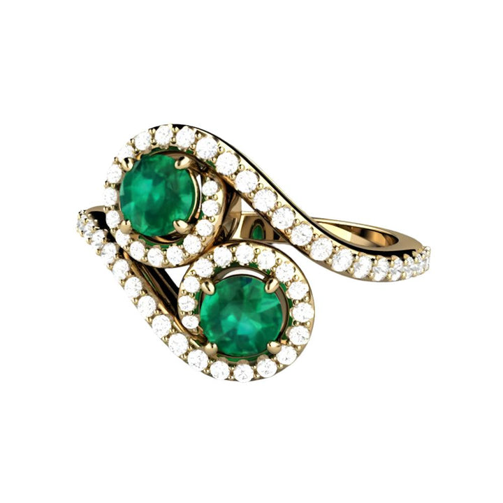 Antique Style Toi et Moi Emerald Ring | Edwardian Two Stone Engagement Ring in 14K or 18K Gold