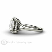 Antique Style Moissanite Engagement Ring Art Deco Bezel Set Moissanite Ring 14K White Gold - Rare Earth Jewelry