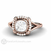 Antique Style Moissanite Engagement Ring Art Deco Bezel Set Moissanite Ring 18K Rose Gold - Rare Earth Jewelry