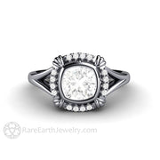 Antique Style Moissanite Engagement Ring Art Deco Bezel Set Moissanite Ring Platinum - Rare Earth Jewelry