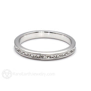 Antique Style Wedding Band 2.5mm Vintage Filigree with Milgrain 14K White Gold - Rare Earth Jewelry
