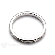 Antique Style Wedding Band 2.5mm Vintage Filigree with Milgrain 14K White Gold - Rare Earth Jewelry