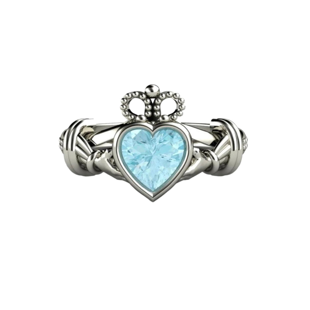 Aquamarine Claddagh Ring Irish Design Traditional Jewellery Engagement or Promise Ring Ireland