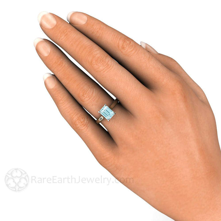 Aquamarine Engagement Ring Emerald Cut Solitaire - Rare Earth Jewelry