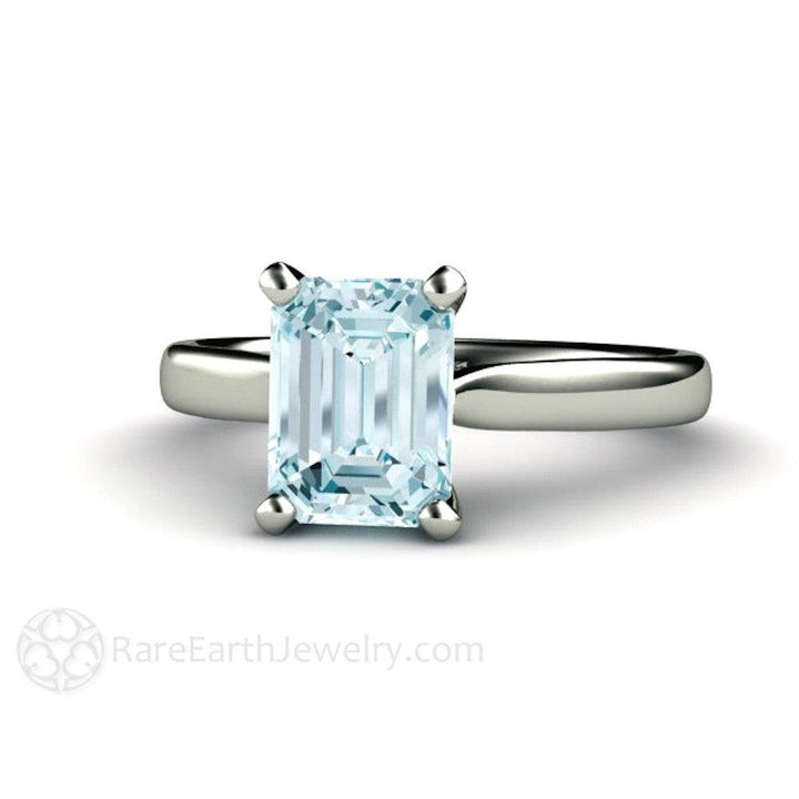 Aquamarine Engagement Ring Emerald Cut Solitaire - Rare Earth Jewelry