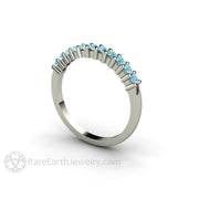Aquamarine Stacking Ring or Anniversary Band March Birthstone Platinum - Rare Earth Jewelry