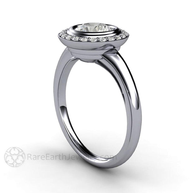 Art Deco Engagement Ring 1ct Diamond Halo in Platinum Platinum D-F/SI1 Diamond - Rare Earth Jewelry