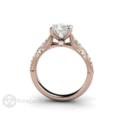 Art Deco Forever One Moissanite Solitaire Vintage Engagement Ring - 18K Rose Gold - Engagement Only - April - Moissanite - Round - Rare Earth Jewelry