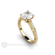 Art Deco Forever One Moissanite Solitaire Vintage Engagement Ring 14K Yellow Gold - Engagement Only - Rare Earth Jewelry