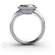 Art Deco Moissanite Engagement Ring Diamond Halo - 18K White Gold - Bezel - Halo - Moissanite - Rare Earth Jewelry