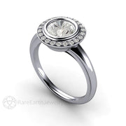 Art Deco Moissanite Engagement Ring Diamond Halo Platinum - Rare Earth Jewelry