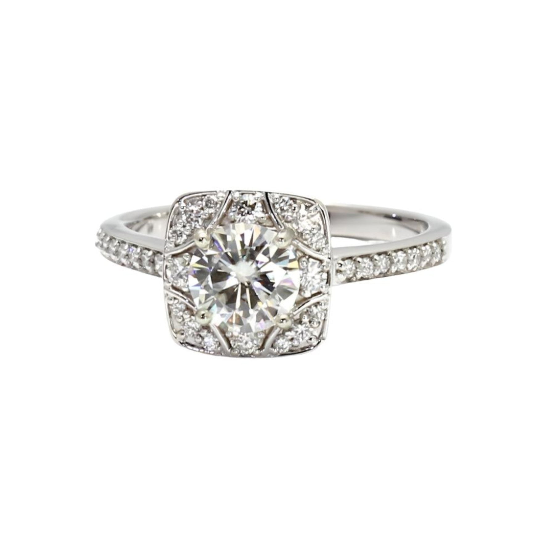 Art Deco Moissanite Engagement Ring Vintage Diamond Halo Rare Earth Jewelry