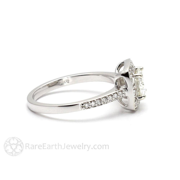 Art Deco Moissanite Engagement Ring Vintage Diamond Halo - Platinum - Wedding Set - Halo - Moissanite - Round - Rare Earth Jewelry