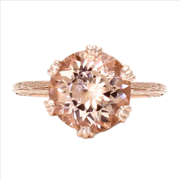 Art Deco Morganite Ring Vintage Style Solitaire with Crown Design 14K Rose Gold - Rare Earth Jewelry