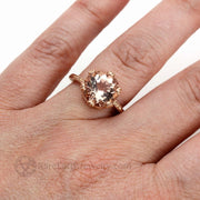 Art Deco Morganite Ring Vintage Style Solitaire with Crown Design - 14K Rose Gold - Morganite - Peach - Round - Rare Earth Jewelry