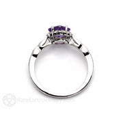 Asscher Amethyst Ring Diamond Halo February Birthstone 18K White Gold - Rare Earth Jewelry