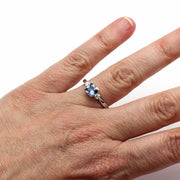 Asscher Blue Sapphire Ring Ceylon Sapphire 3 Stone Engagement with Diamonds - 18K White Gold - Blue - Sapphire - September - Rare Earth Jewelry