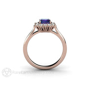 Asscher Cut Alexandrite Engagement Ring Diamond Halo June Birthstone 14K Rose Gold - Rare Earth Jewelry