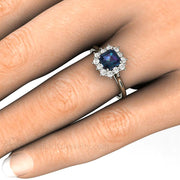 Asscher Cut Alexandrite Engagement Ring Diamond Halo June Birthstone Platinum - Rare Earth Jewelry