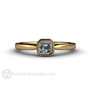 Asscher Cut Diamond Engagement Ring Minimalist Bezel Set Solitaire 18K Yellow Gold - Rare Earth Jewelry