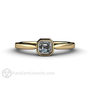Asscher Cut Diamond Engagement Ring Minimalist Bezel Set Solitaire 14K Yellow Gold - Rare Earth Jewelry