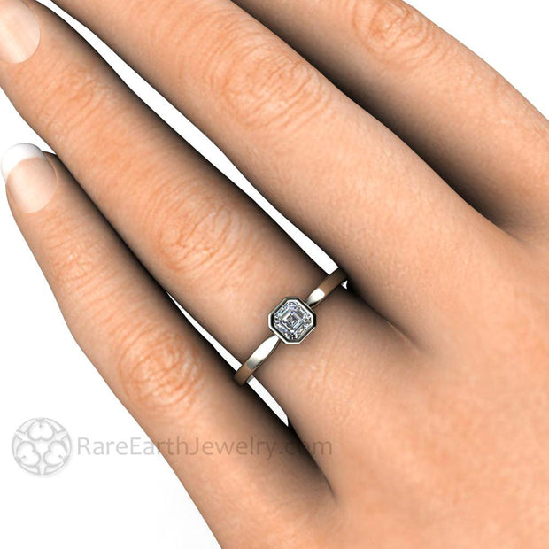 Asscher Cut Diamond Engagement Ring Minimalist Bezel Set Solitaire 18K White Gold - Rare Earth Jewelry