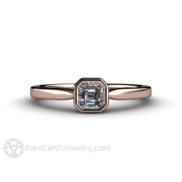 Asscher Cut Diamond Engagement Ring Minimalist Bezel Set Solitaire 14K Rose Gold - Rare Earth Jewelry