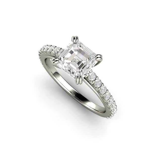 Moissanite Asscher Solitaire Engagement Ring in White Gold - Rare Earth Jewelry