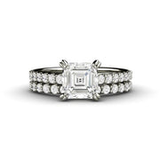 Forever One Moissanite Bridal Set Asscher Wedding Set  - Rare Earth Jewelry