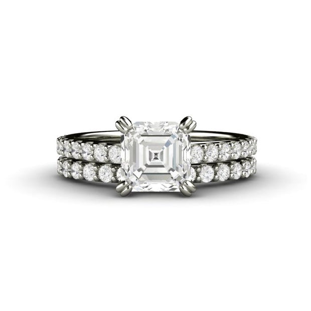 Forever One Moissanite Bridal Set Asscher Wedding Set  - Rare Earth Jewelry