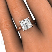 Asscher Cut White Sapphire Solitaire Engagement Ring Diamond Alternative - 14K Rose Gold - April - Asscher - Sapphire - Rare Earth Jewelry