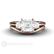 Asscher Forever One Moissanite Engagement Ring or Wedding Set 18K Rose Gold - Wedding Set - Rare Earth Jewelry
