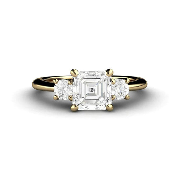 Asscher Forever One Moissanite Engagement Ring or Wedding Set 14K Yellow Gold - Engagement Only - Rare Earth Jewelry