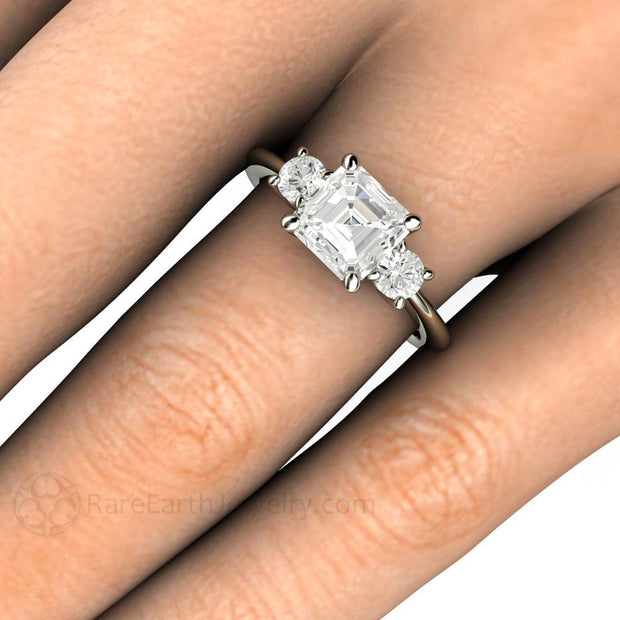 Asscher Forever One Moissanite Engagement Ring or Wedding Set Platinum - Engagement Only - Rare Earth Jewelry