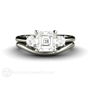 Asscher Forever One Moissanite Engagement Ring or Wedding Set 14K White Gold - Wedding Set - Rare Earth Jewelry