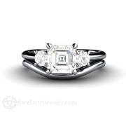 Asscher Forever One Moissanite Engagement Ring or Wedding Set Platinum - Wedding Set - Rare Earth Jewelry