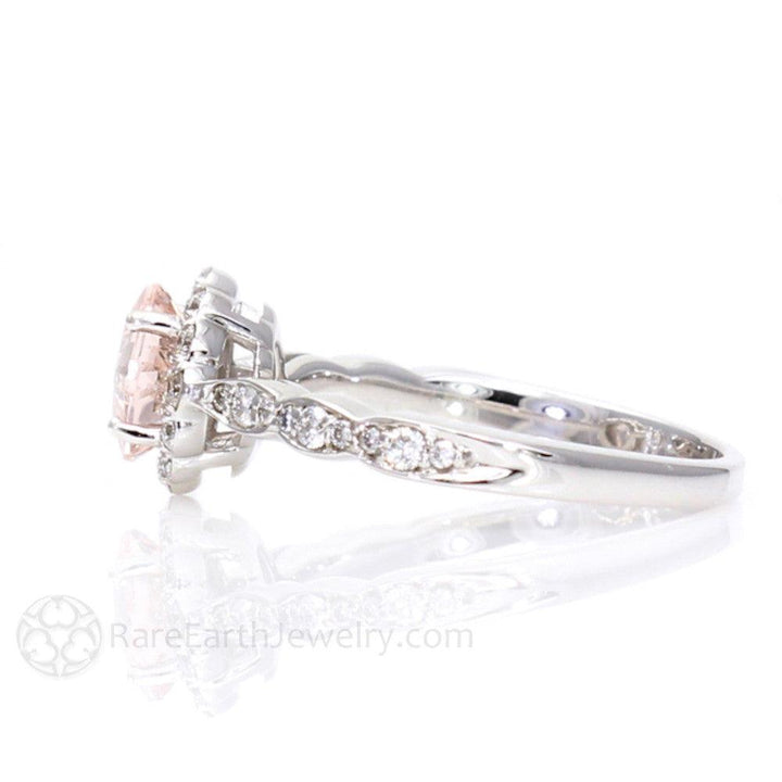 Asscher Morganite Engagement Ring Vintage Style Diamond Halo - Rare Earth Jewelry