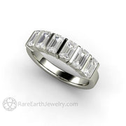 Bar Set Emerald Cut Moissanite Band or Wedding Ring Geometric Design All 14K White Gold - Rare Earth Jewelry