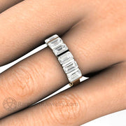 Bar Set Emerald Cut Moissanite Band or Wedding Ring Geometric Design 2 Tone - 18K White Gold/Yellow Gold - Rare Earth Jewelry