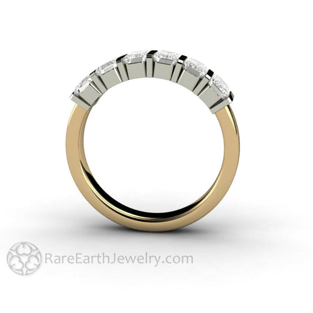 Bar Set Emerald Cut Moissanite Band or Wedding Ring Geometric Design 2 Tone - 14K White Gold/Yellow Gold - Rare Earth Jewelry