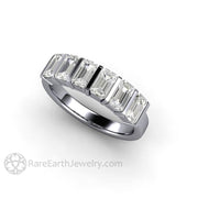 Bar Set Emerald Cut Moissanite Band or Wedding Ring Geometric Design - Platinum - April - Band - Bezel - Rare Earth Jewelry