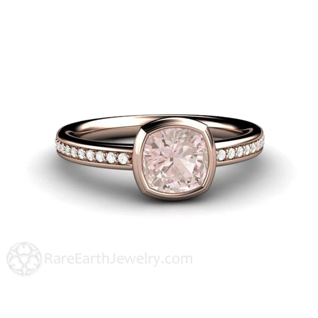 Bezel Set Cushion Pink Sapphire Engagement Ring with Diamonds 14K Rose Gold - Engagement Only - Rare Earth Jewelry
