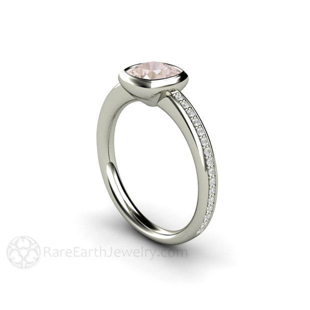 Bezel Set Cushion Pink Sapphire Engagement Ring with Diamonds 18K White Gold - Engagement Only - Rare Earth Jewelry