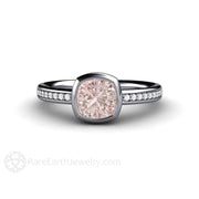 Bezel Set Cushion Pink Sapphire Engagement Ring with Diamonds Platinum - Engagement Only - Rare Earth Jewelry