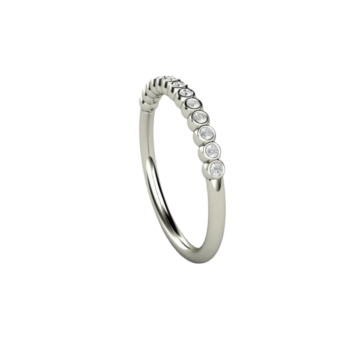 Side view of bezel set diamond wedding band, bubble style stackable ring | Rare Earth Jewelry
