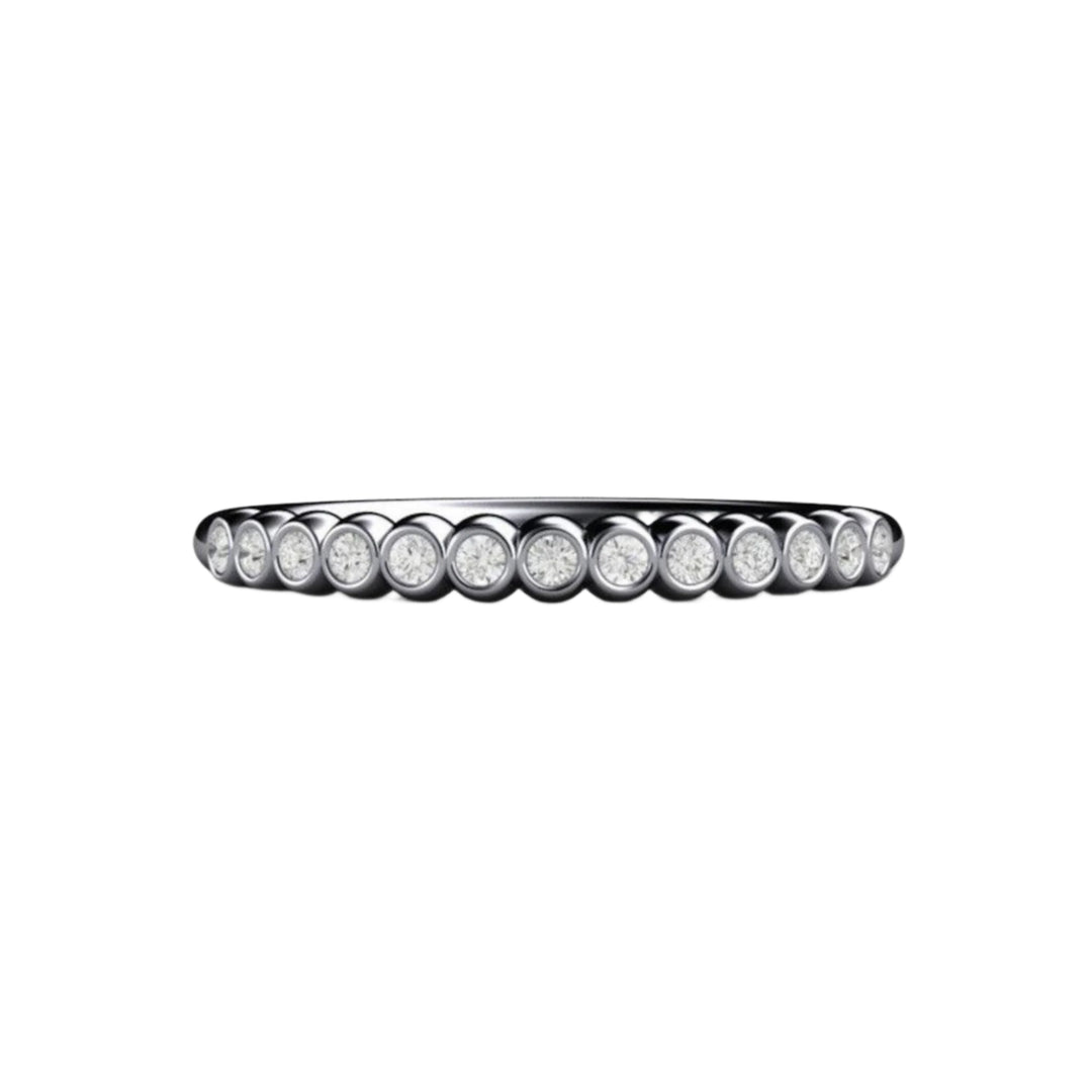 Bezel Set Diamond Wedding Band in Platinum, Dainty Diamond Stackable Ring | Rare Earth Jewelry